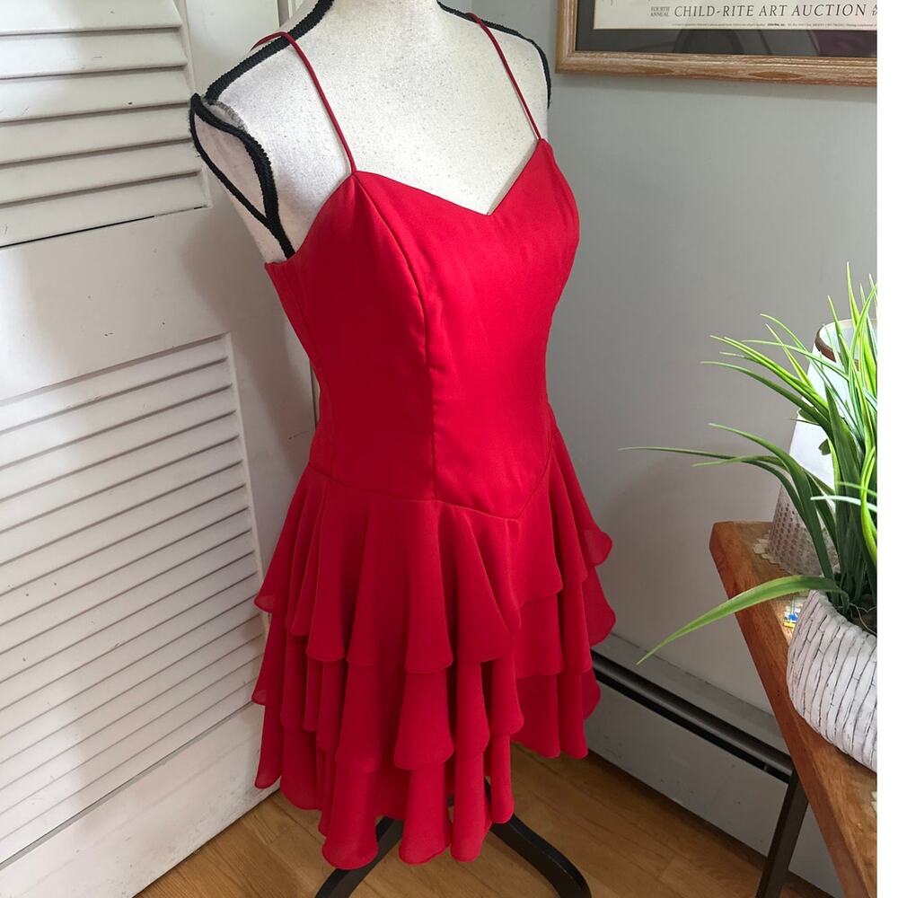 Vintage Late Edition Dress 8 Red Strappy Tiered Ruffle Y2K Coquette Party Girl